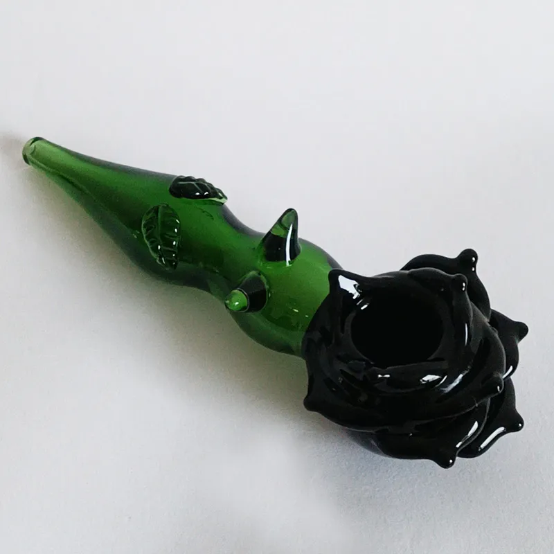 2024 Factory Sale Glass Hand Pipe New Black Rose 두꺼운 흡연 파이프 Tobocco Spoon Burner 5.5 인치 길이