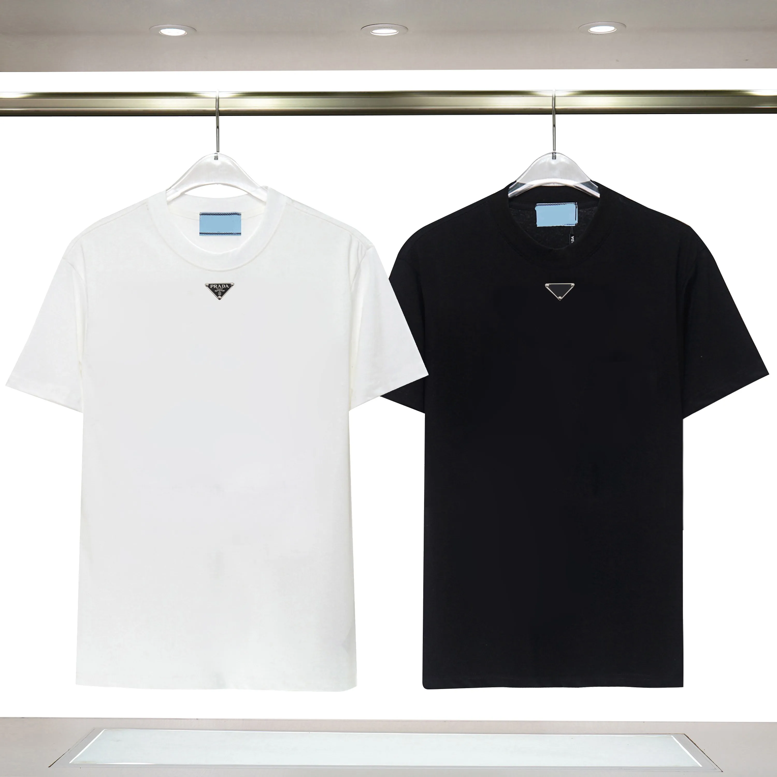 男性女性ファッションコットンTシャツ夏の半袖TシャツトップソリッドカラールーズTシャツファッションカジュアルトッププラスサイズデザイナークラシックチェストトライアングルラベル