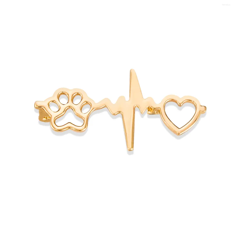 Broches en forme de pattes de cœur pour animaux de compagnie, plaqué argent, ECG vétérinaire, bijoux créatifs, Badges à revers pour femmes et filles