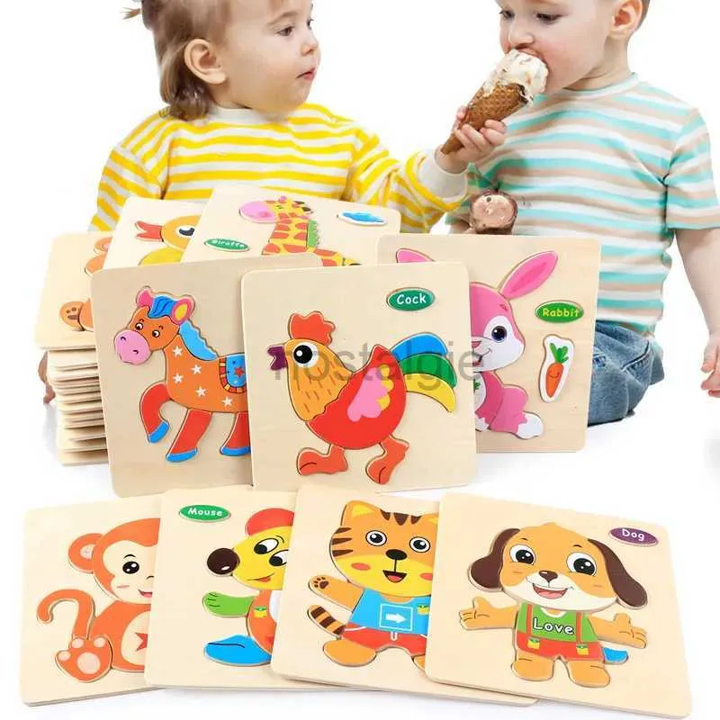 Intelligentie speelgoed Baby Speelgoed 3D Houten Puzzel voor Kinderen Cartoon Dier Puzzels Kinderen Vroege Educatieve Brain Teaser 24327