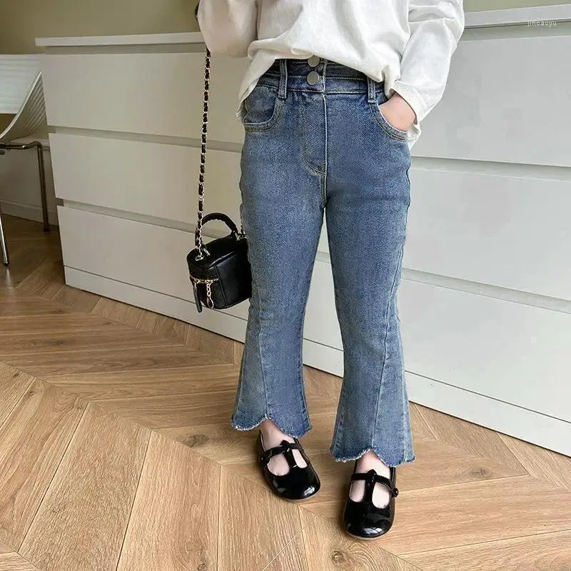 Pantalon en jean pour filles, taille haute, fendu, élastique, Slim, évasé, mode coréenne, automne 2024