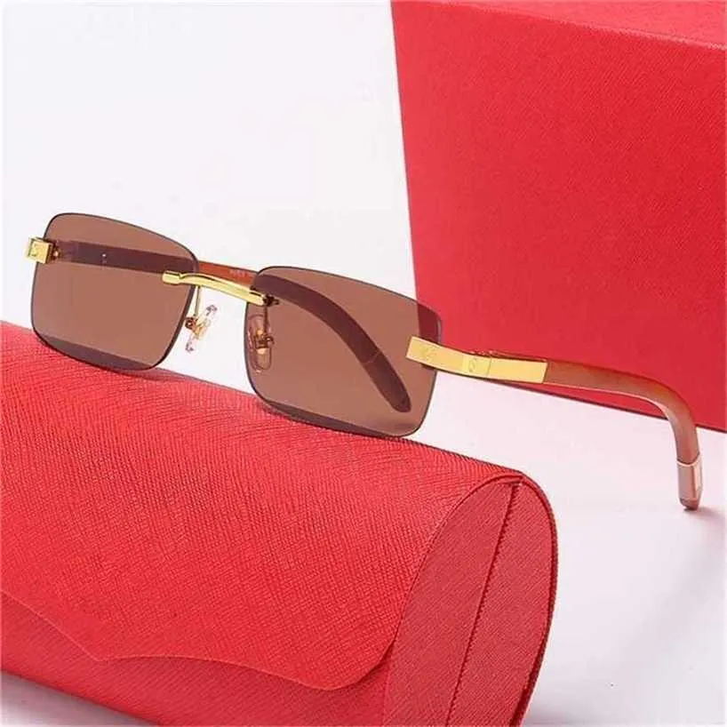 18% rabatt på nystil Spring Wood Leg Trend Versatile Square Frameless Men's and Women's Street Photo Sunglasseskajia New