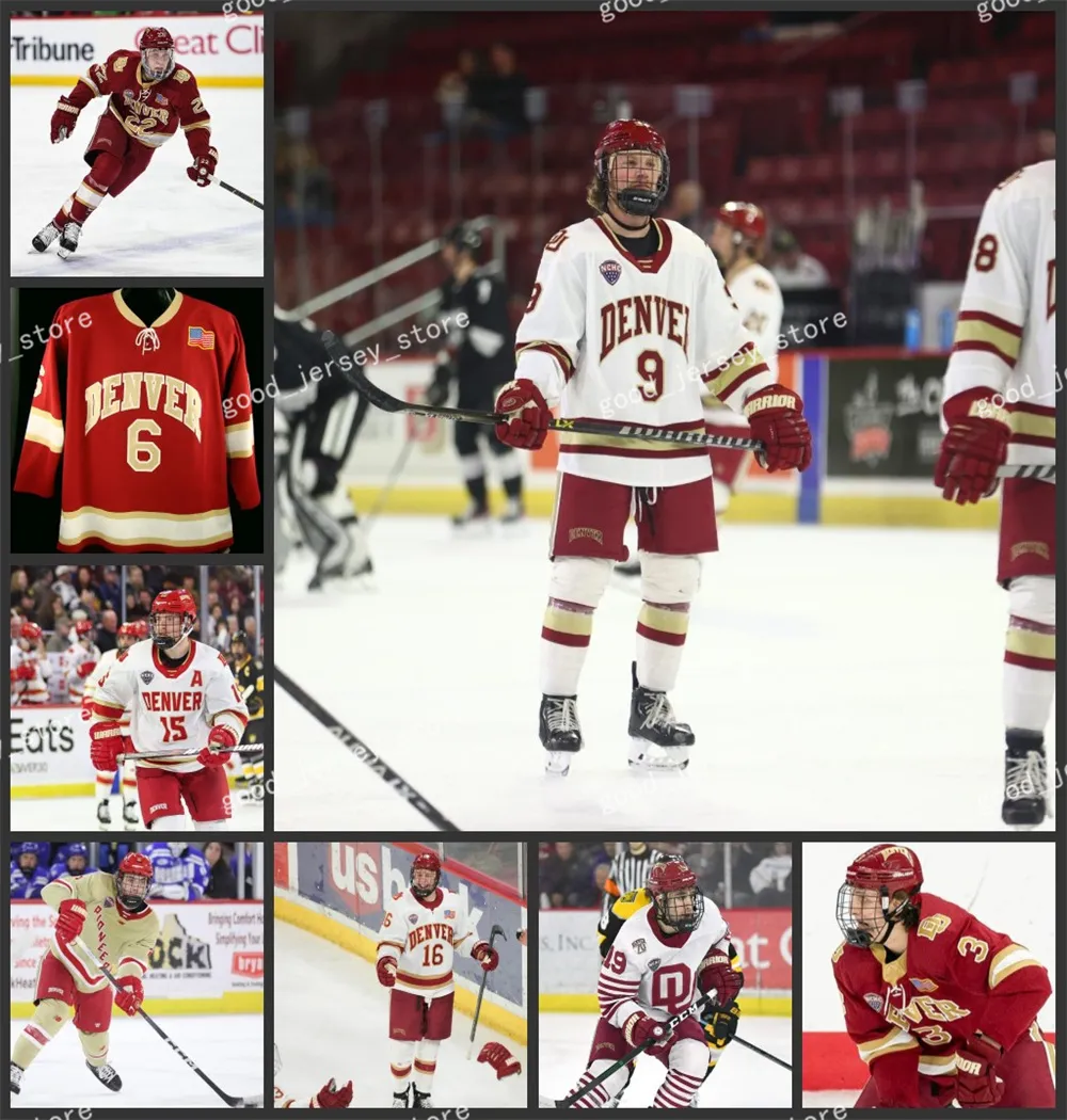 Tyler Haskins Kent Anderson Denver Hockey Jersey Connor Caponi Custom Stitched Heren 23 Lane Krenzen 8 Shai Buium Kyle Mayhew Alex Weiermair Denver Pioneers Jerseys