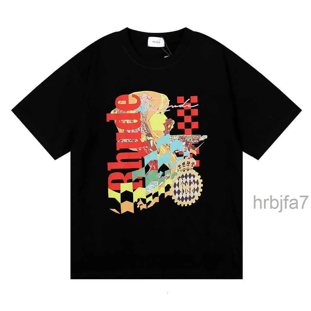 Txqe T-shirts pour hommes Top artisanat Rhudes Créateur de mode d'été Rhude Beauty Vision poursuit le plaisir Joyride Pur coton à manches courtes T-shirt en vrac Hw4a