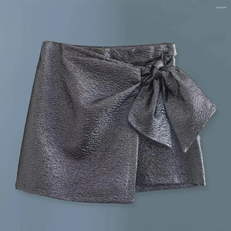 Shorts pour femmes Femmes Printemps Automne Mini Jupe Style Taille Haute Volants Bowknot Couleur Solide Brillant Femme Casual Pantalon Court Pantalon