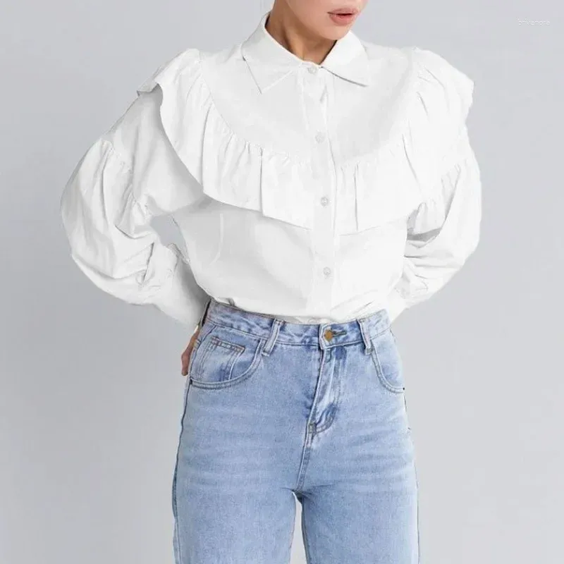 Blouses pour femmes Chemise à volants élégante française pour les femmes Tempérament Trajet Polyvalent Solide Classique Noir Blanc Printemps 2024