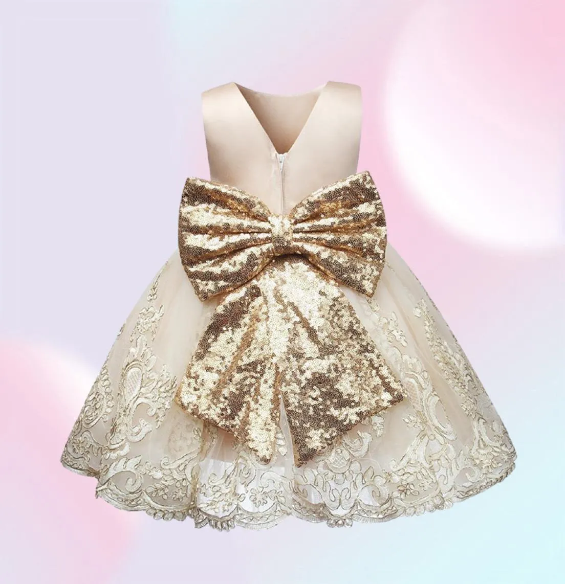 Golden Sequin Baby Chrzeźba Suknie Tiulle Princess Dress Event Event Wear 1 rok Baby Girl Birthday Sukienki dla niemowląt Suknia chrztu L3961391