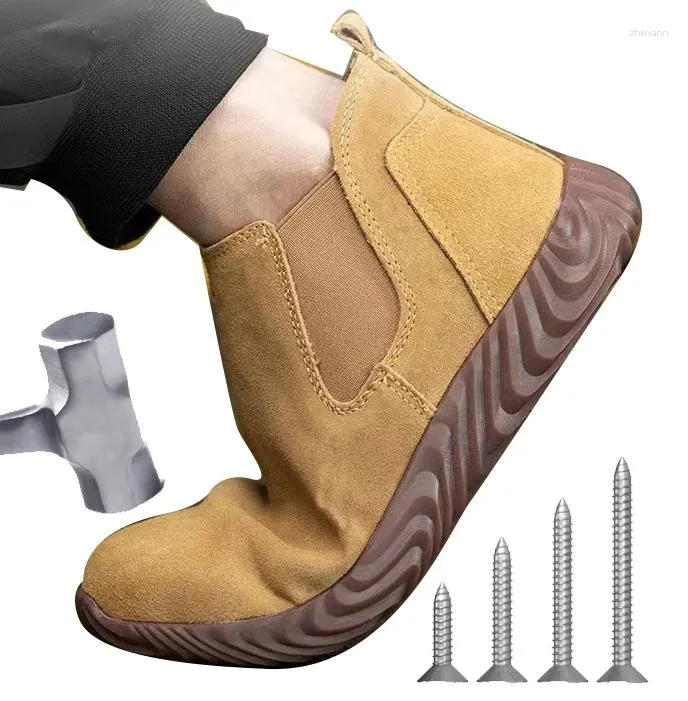 Stivali EAGSITY Scarpe antinfortunistiche da lavoro in pelle scamosciata di mucca Anti Smashing Punta in acciaio Uomo Caviglia Comfort Suola antiscivolo Morbida