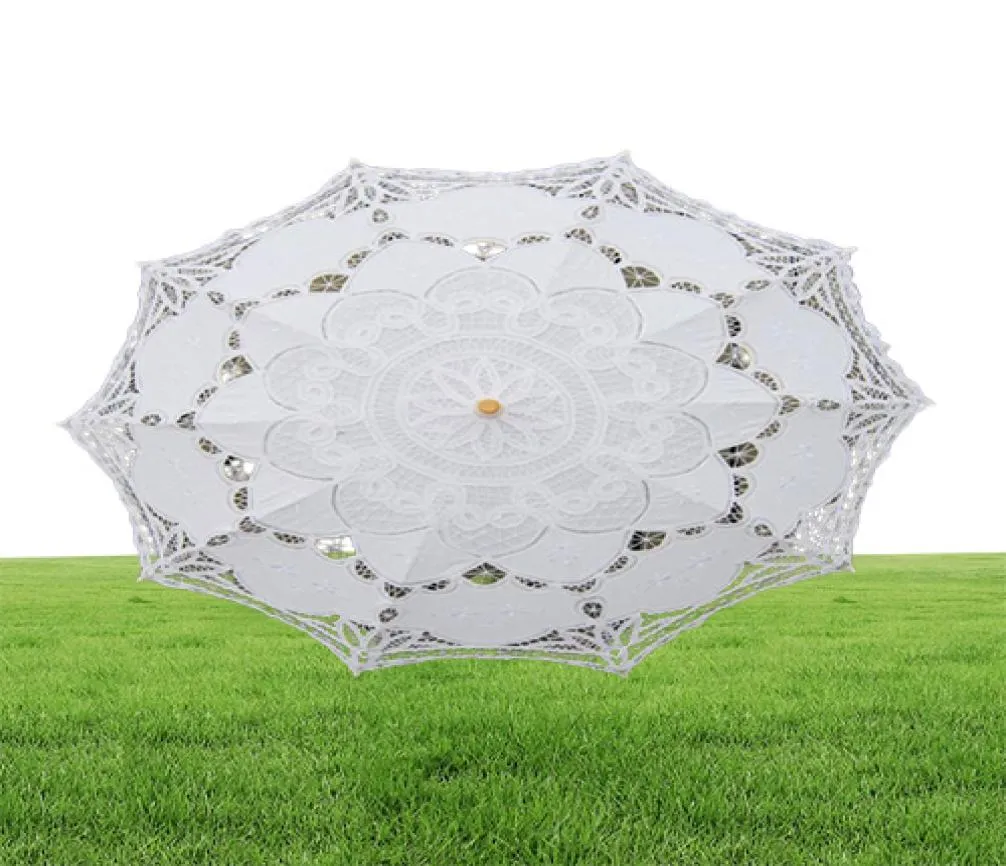 Solid Color Party Lace Umbrella Parasols Sun Cotton Embroidery Bridal Wedding Umbrellas white colors available DH87687339803