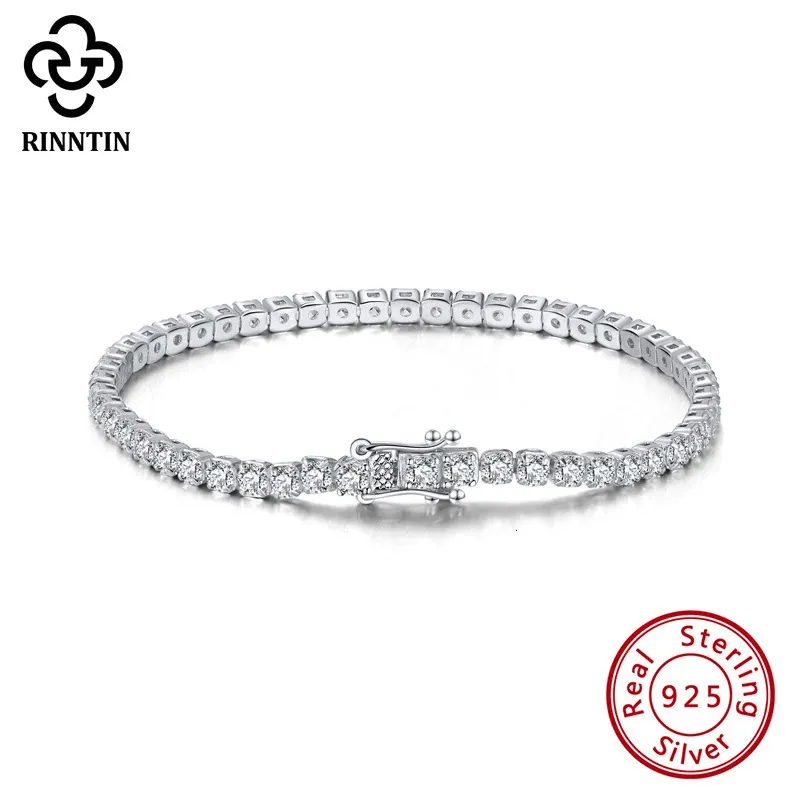 Rinntin 925 Sterling Silver Tennis Bracelet Women with Luxury Cubic Zirconia Bling Bangles Jewelry Party Wedding Gift SB94 240105