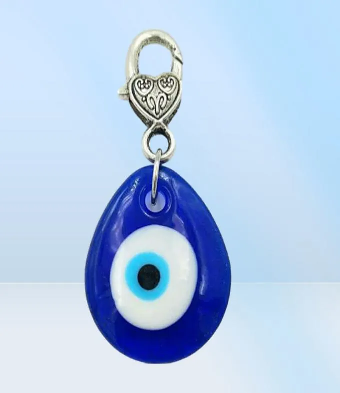 10pcsLot Vintage Silver Turkish teardrop blue Glass evil eye Charm Keychain Gifts Fit Key Chains Accessories Jewelry A292048945