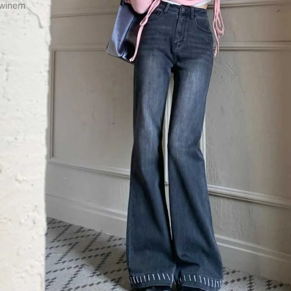 Kvinnor jeans denim pants kvinna klocka botten flare svart för kvinnliga byxor blossade hög midja skott spanx som säljer 90 -tals grunge y2k gyarul240105