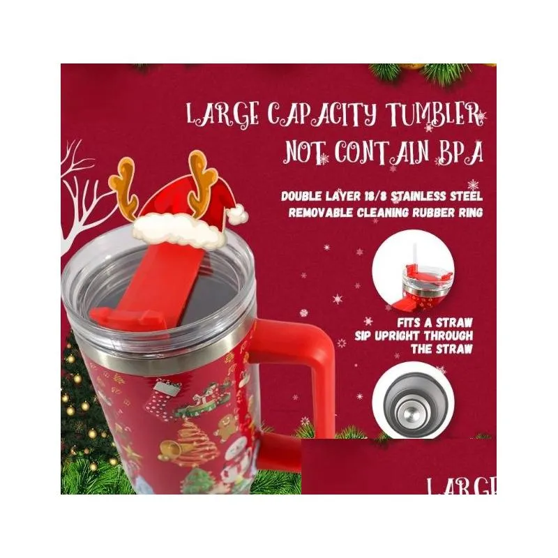 Canecas 40oz criativo padrão de natal garrafa de água com alça à prova de vazamento st insation copo adequado para cam ao ar livre gota entrega dhras