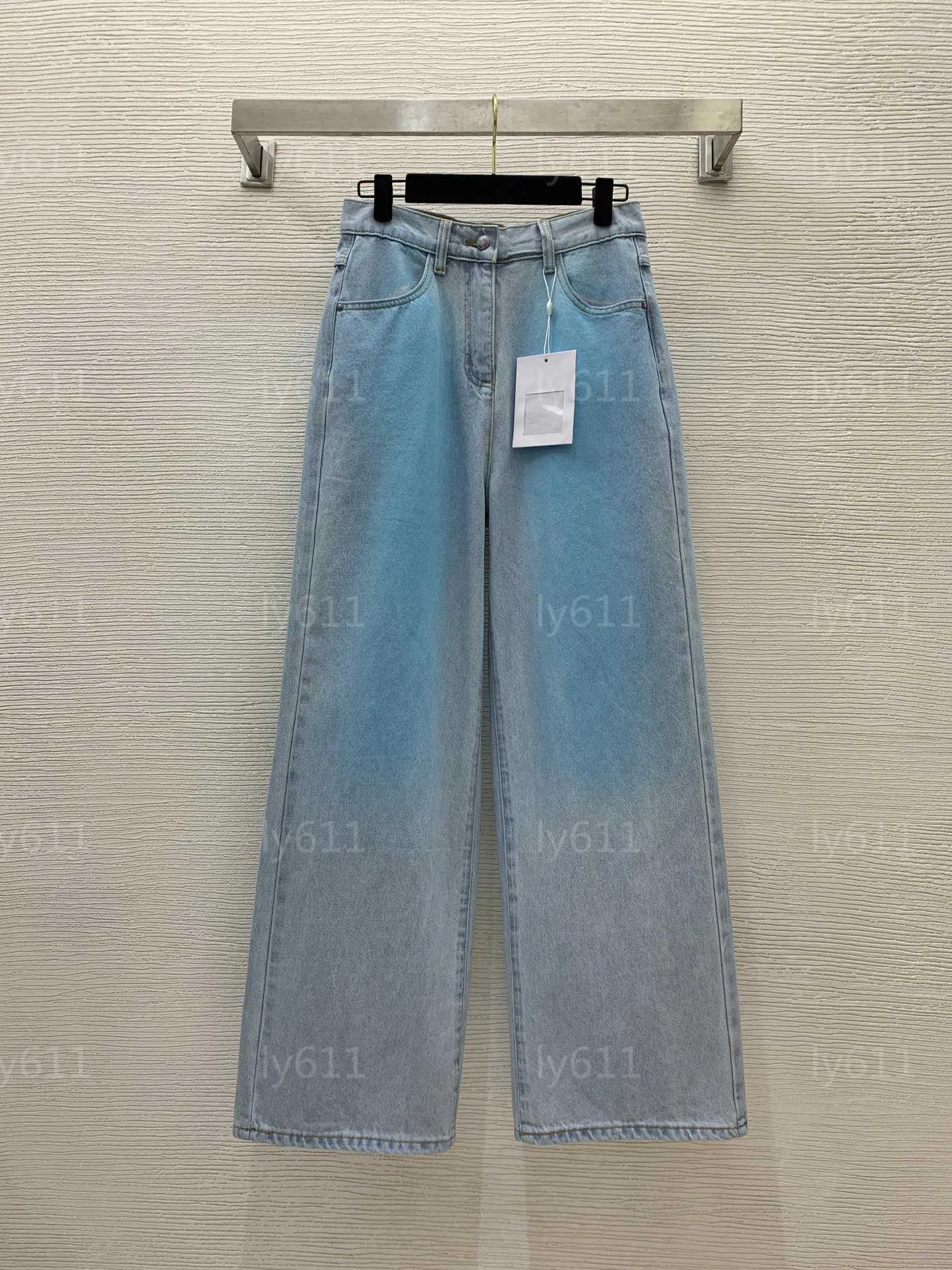 Jeans da donna Abbigliamento da donna Pantaloni denim Personalità Gradiente di moda Tintura aureola Pantaloni a gamba larga di lusso a vita alta Pantaloni a gamba dritta da donna Jeans firmati