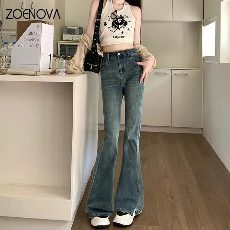 Dress ZOENOVA New Commuting Simple Women Jeans Slim Fit Quality Vintage High Waist Featured Rear Pocket Fashion Casual Flared Pants