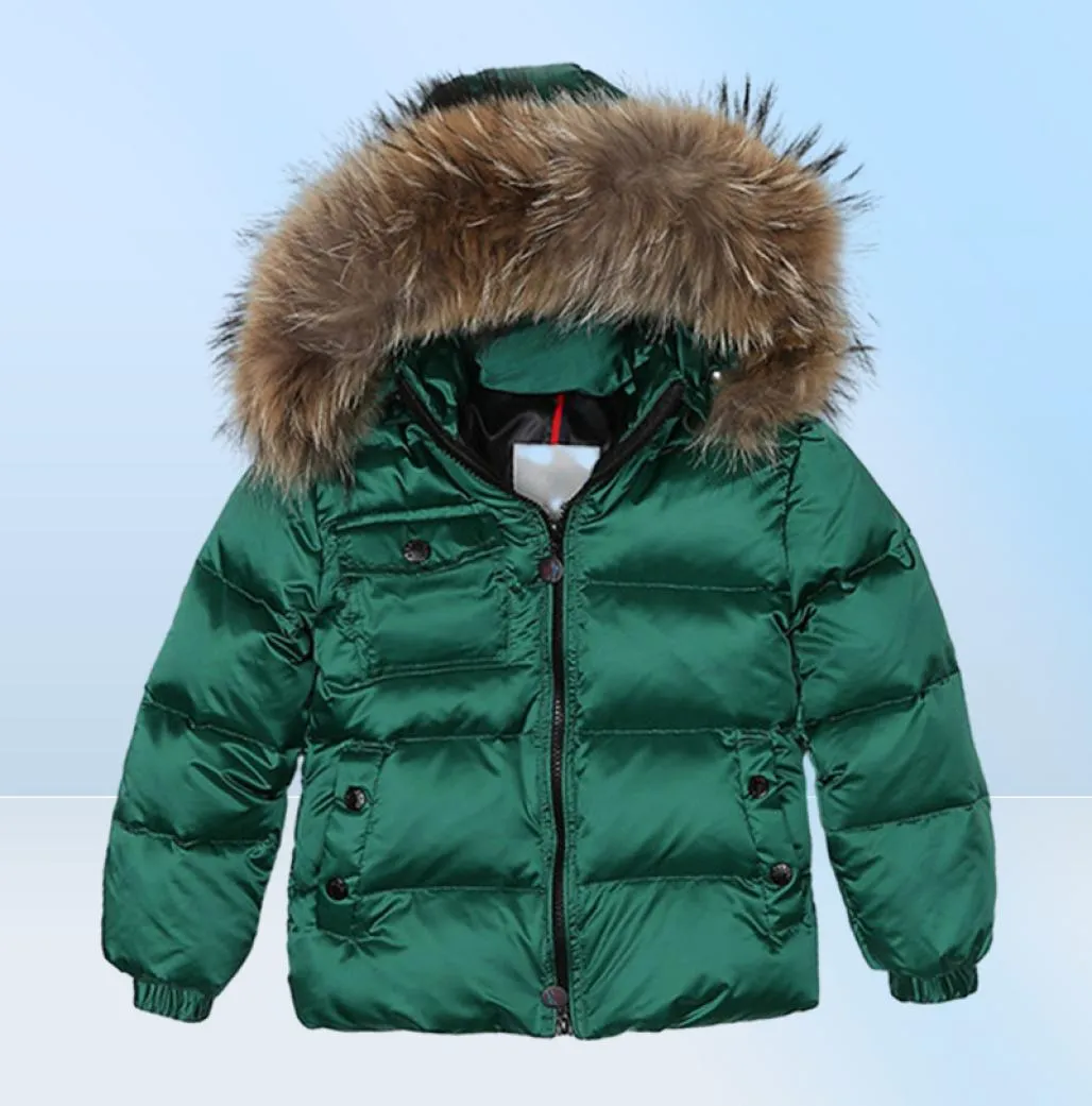 Children Down Jacket 2021 Rosja Winter Raccoon Fur Fur Cllar Dzieciak ciepła warstwa śnieżna w dół kurtki dla chłopców dziewcząt 188p5353954
