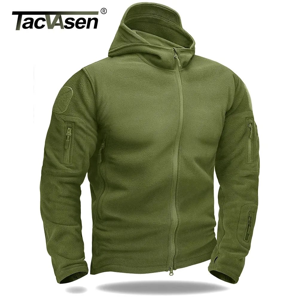 TACVASEN Chaqueta táctica de lana cálida Chaquetas militares para hombre Rompevientos Chaqueta de trabajo al aire libre Senderismo Abrigo con capucha Cremallera Bolsillo Outwear 240105