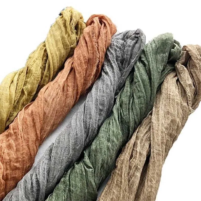 Japanese Style Linen Cotton Tassel Scarf Men For Bufandas Solider Color Spring Autumn Warm Soft Kroean Scarves 211231224O