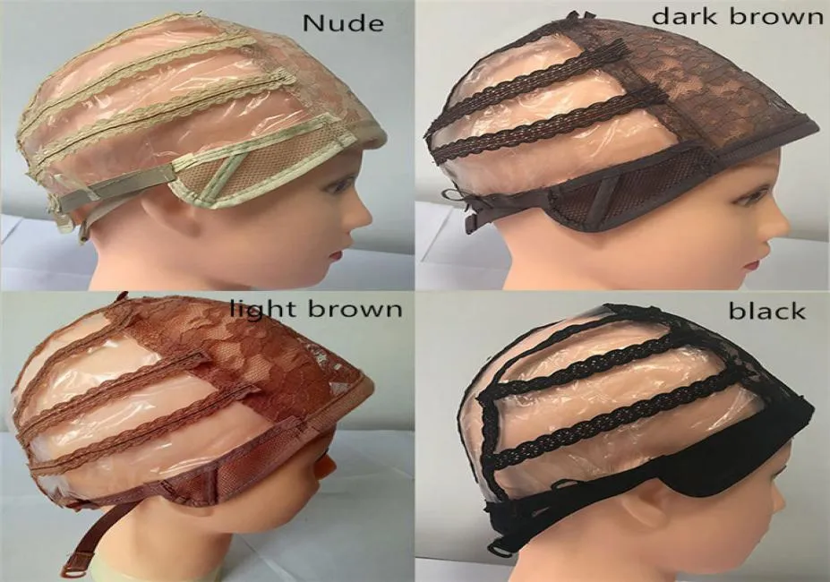 قبعات شعر مستعار مزدوجة اللمسات اللاصقة لصنع شعر مستعار ونسج الشعر القابل للتعديل Cap 4 Colors Cap for wig 10pcs3851453