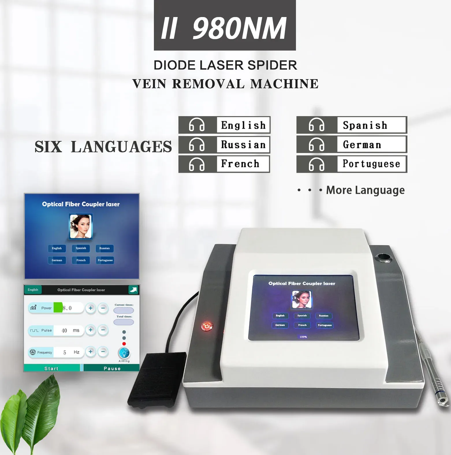 980nm Diode Laser Spider Vein Removal, Varicose Vein Treatment