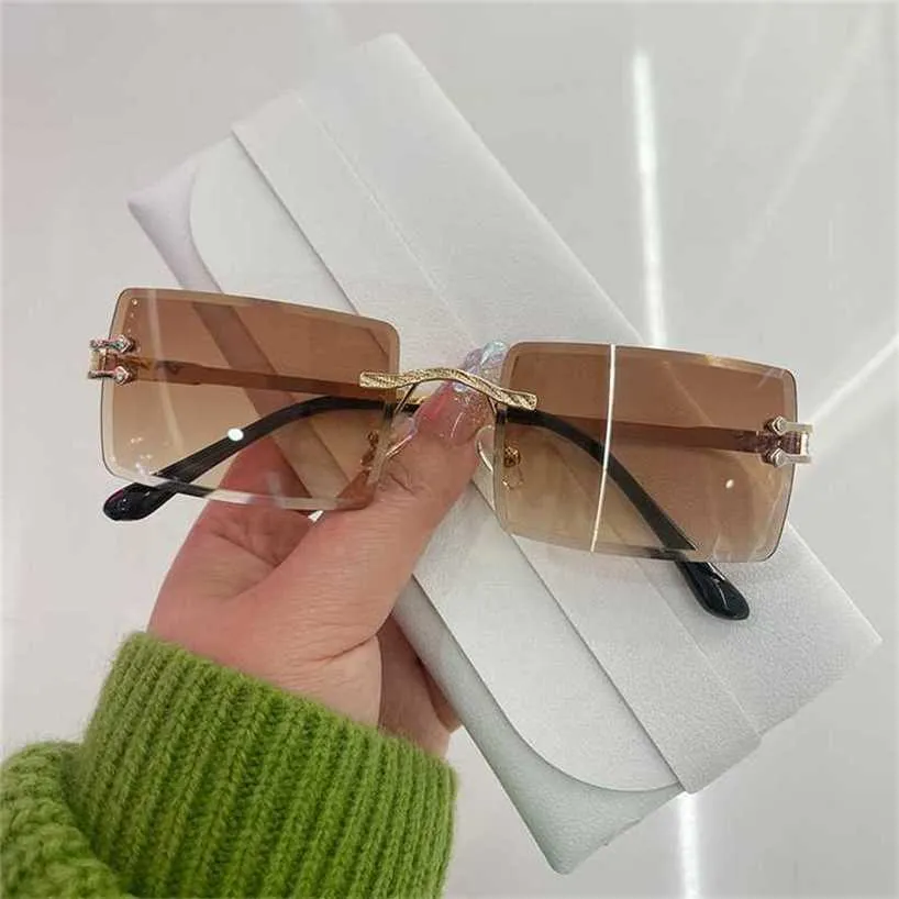 58% Wholesale of sunglasses New Rimless Sunglasses Tinted Frameless Eyewear UV400 Vintage Transparent Rectangle Y2K Glasses Shades for Women Men