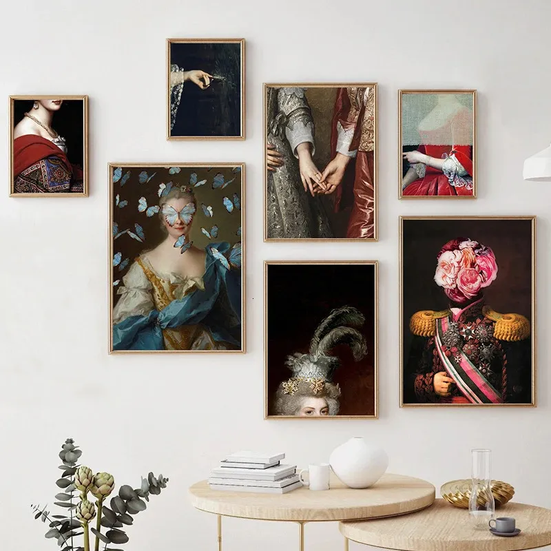 女性とソルジャーのレトロポスターアートプリントコラージュシュールレアルキャンバスペインティングウォールピクチャーホーム装飾240106のフラワーベールの肖像画