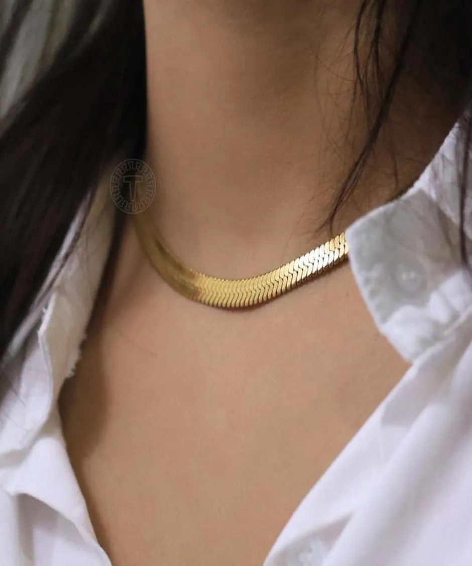 Kedjor 6mm Classic Chain Neckor for Women Girls Gold rostfritt stål Herringbone Link Chokers smycken gåvor DDN3123487184