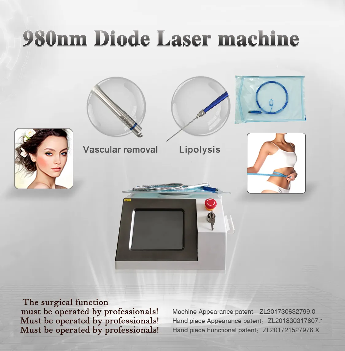 Lipoplastik 980 nm Diodenlaser Medizinische Chirurgie Fettentfernung // Gewichtsverlust Laser Fettabsaugung Schlankheitsmaschine 980 Maschine zur Behandlung von Besenreisern