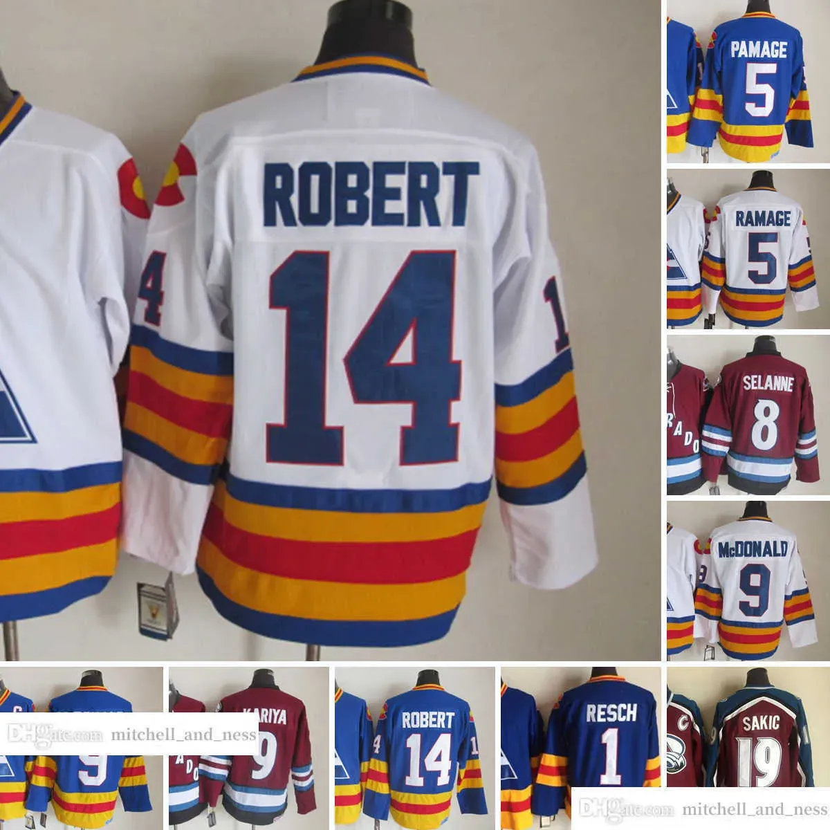 1972-1999 Movie Retro CCM Hockey Jersey Embroidery 9 Lanny Mcdonald 14 Rene Robert 19 Joe Sakic 5 Rob Ramage 8 Teemu Selanne 1 Chico Resch J