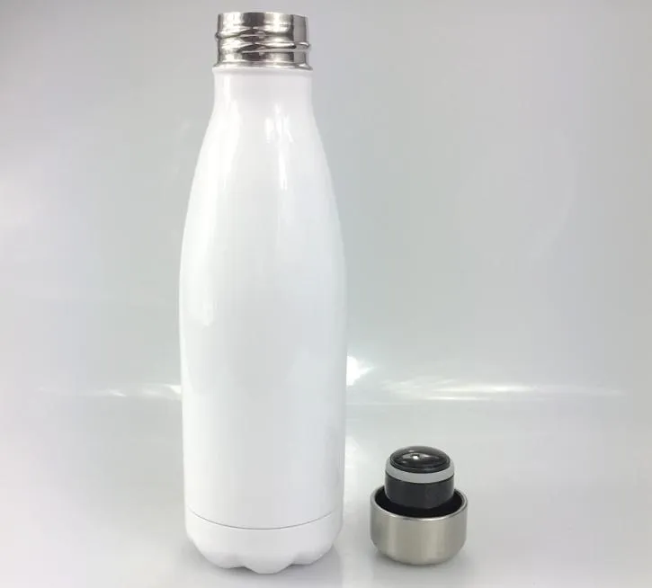 Sublimación de bricolaje 17 oz Botella de cola en blanco Acero inoxidable 500 ml Vasos de agua Doble pared Vacío Transferencia de calor Impresión aislada Ca4941702