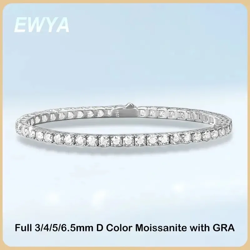 EWYA 2023 In GRA Certified 34565MM White Full Tennis Bracelet for Women Men 925 Silver Diamond Link Bracelets 240105