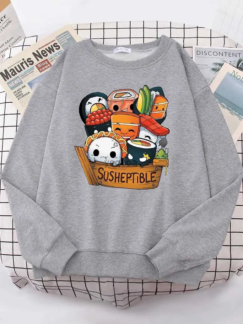 Sweats à capuche pour femmes Sweatshirts Kawaii Délicieux Aliments Sushi Babys Sweat-shirt pour femme Mode Chaud À Capuche Décontracté Sweat Large Doux versisé Femmes Streetwear