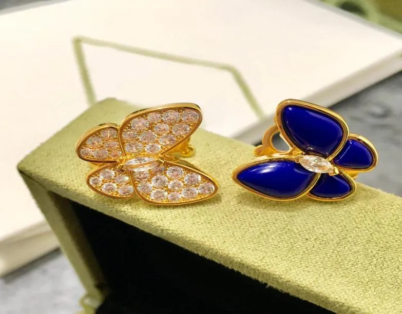 Set di gioielli da donna di alta qualità in ottone con lapislazzuli e diamanti tra due farfalle in oro 18 carati collane bracciali orecchini anello2857930
