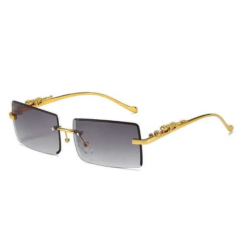 26% de desconto no atacado de óculos de sol retângulo sem aro óculos de sol femininos nova marca de luxo moda metal leopardo sombra de cabeça pequena quadrada óculos de sol para homens