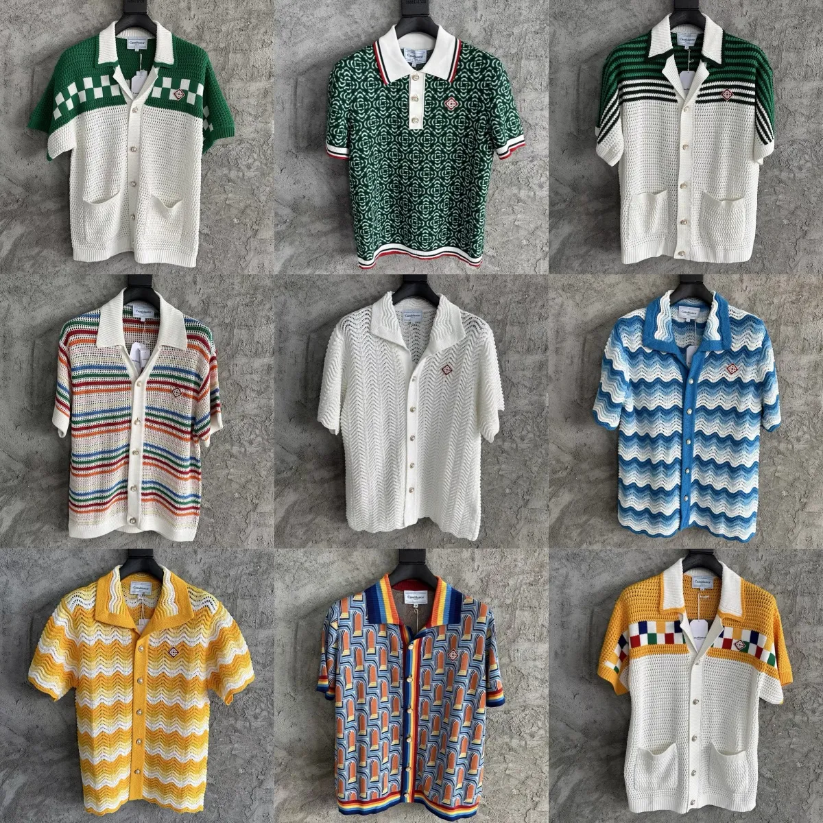 Casablanca -ontwerper Jacquard -shirts knoop omhoog Hawaii Casual shirt gebreide strand shorts Men and Women Summer Polos