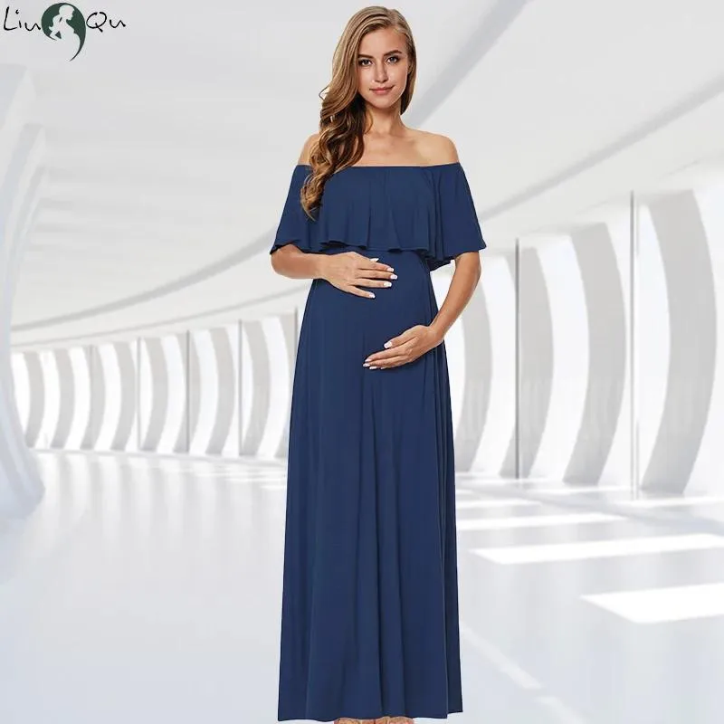 Klänning rufsar moderskap lång klänning från axel mammklänning maxi graviditet klänning mamma fotografering gravida kläder