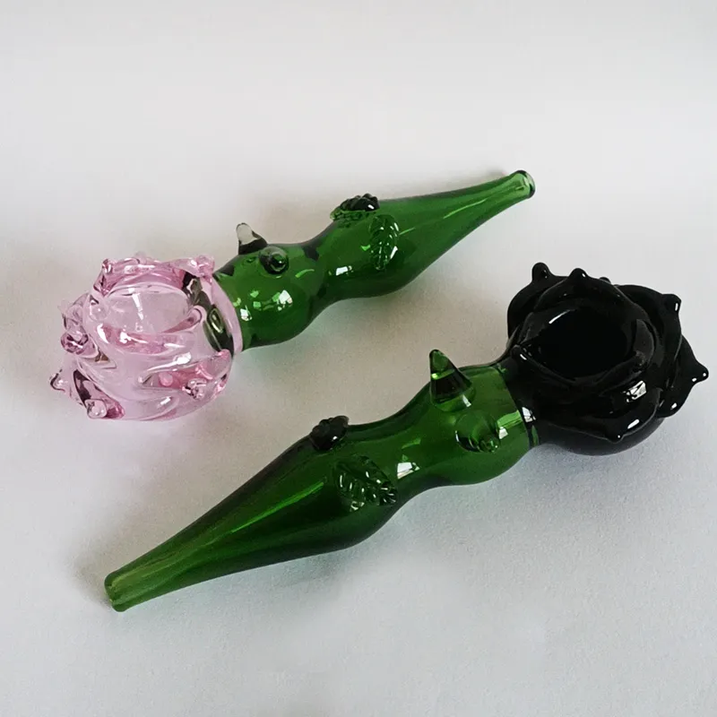 Pipe à main en verre, vente d'usine, nouveau, noir, Rose, épais, pour fumer, cuillère à tabac, brûleur, longueur 2024 pouces, 5.5