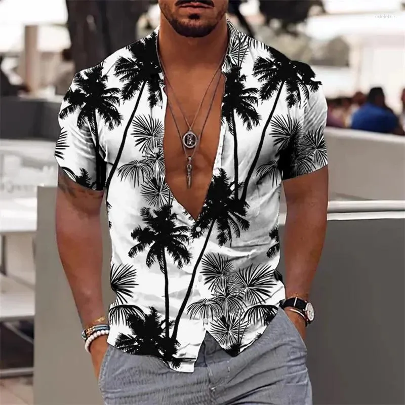 Freizeithemden für Herren, Hawaii-Hemd für Männer, Urlaub, Alltag, Slim-Fit, Oberteile, Fitnessstudio, elegantes Muster, 3D-Kokosnussbaum-Druck, modisches Camisa Y2k