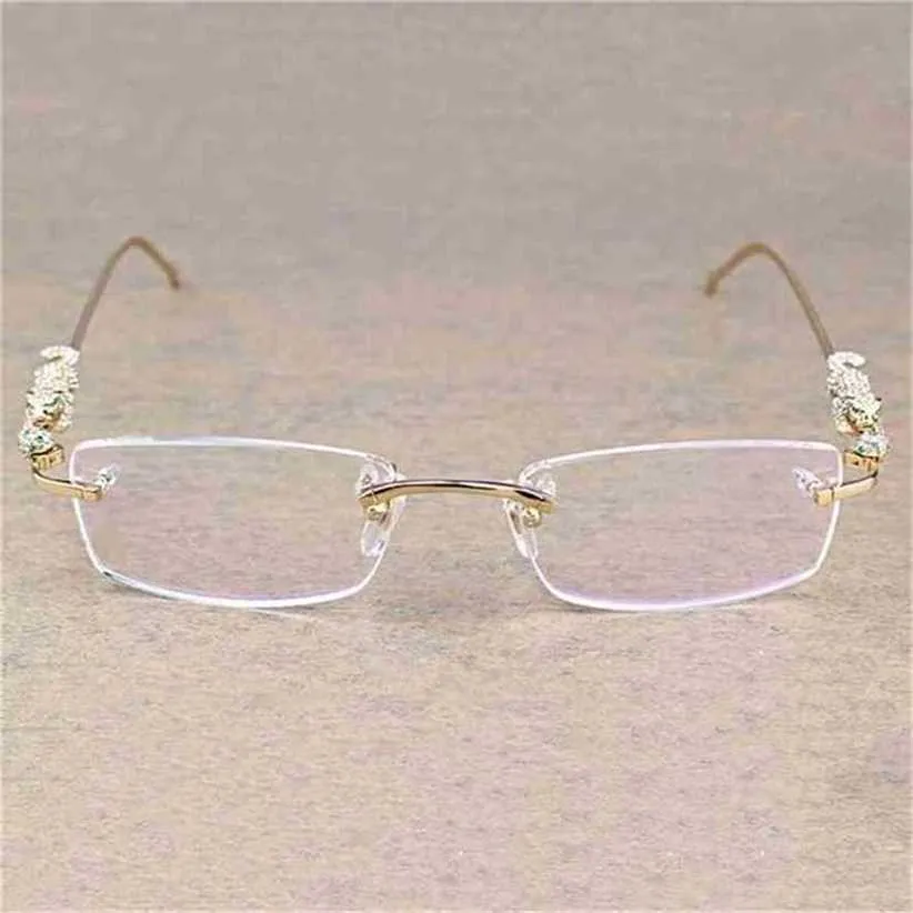 22% KORTING Vintage Leopard Randloze Clear Stone Transparant Brilmontuur Luxe Brillen Heren Accessoires Oculos Brillen 6384Kajia Nieuw