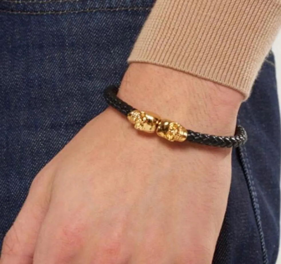 Мужской браслет Beichong, черный плетеный браслет из натуральной кожи Northskull из нержавеющей стали для женщин, золотой браслет с черепом North для женщин me5869135