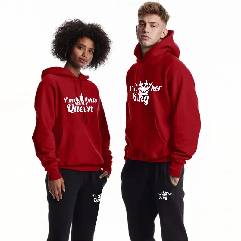 Coppia Felpa con Cappuccio Hoodie The King His Queen - 1x Maglione Uomo Coppia Felpa con Cappuccio Hoodie The King His Queen - 1x Maglione Uomo