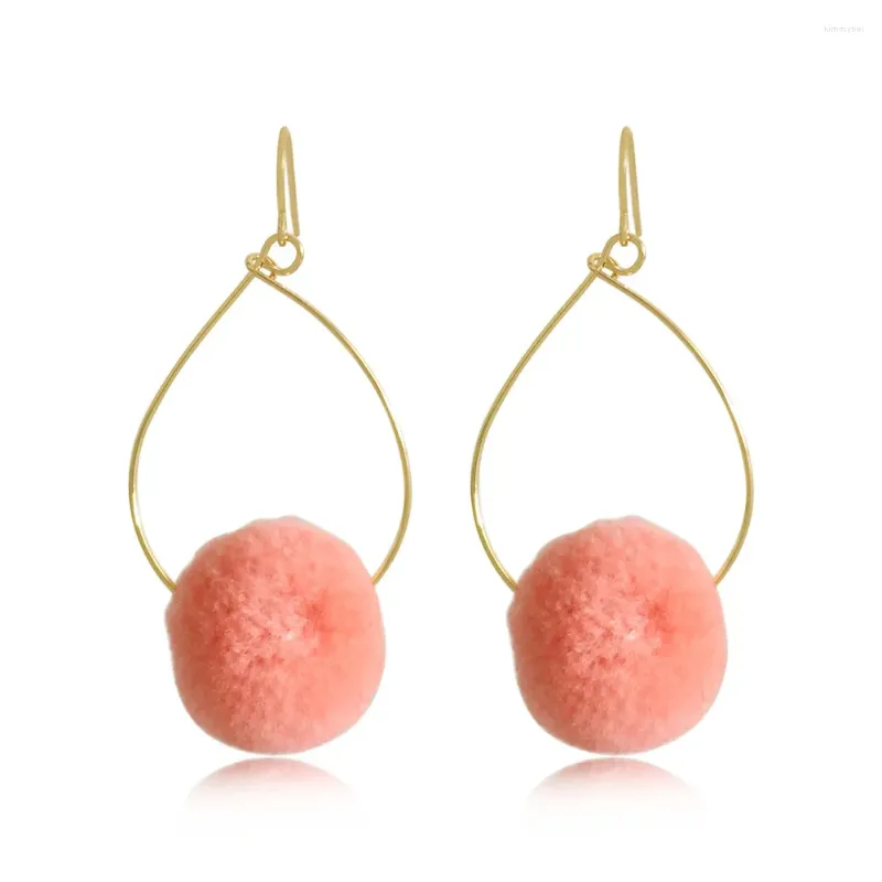 Boucles d'oreilles pendantes, joli pompon de corail plaqué couleur or, goutte à travers pour filles, joli accessoire de décoration de fête scolaire pour enfants