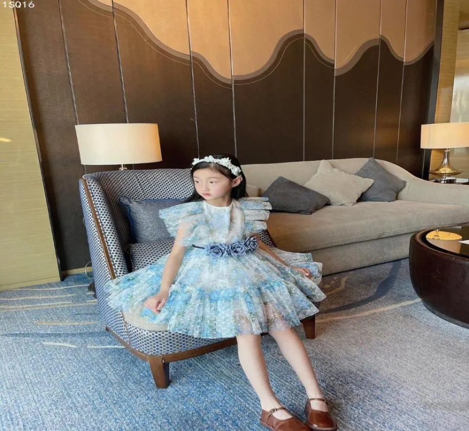 high quality Summer Girl Dress For Baby Girls Lace Flower Dresses Children Clothes Girls Fashion Cute outwear with belt9489008