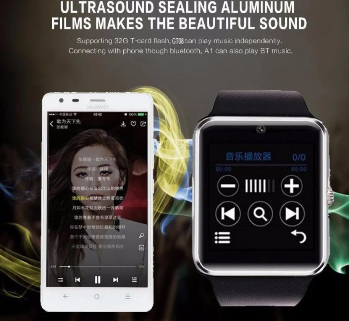 Qaqfit Bluetooth Smart Watch Uomini GT08 Con Touch Screen Grande Supporto BetriciA TF Sim Card Della Fotocamera Per iOS iPhone و 6771016