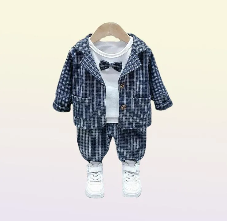 Kleidung Sets Kleinkind Kinder Karierten Anzug Baby Kleidung Herbst Kinder Set Formale Gentleman 3 stücke Outfit Für Junge Kleinkind 1 2 3 4 jahre O3050232