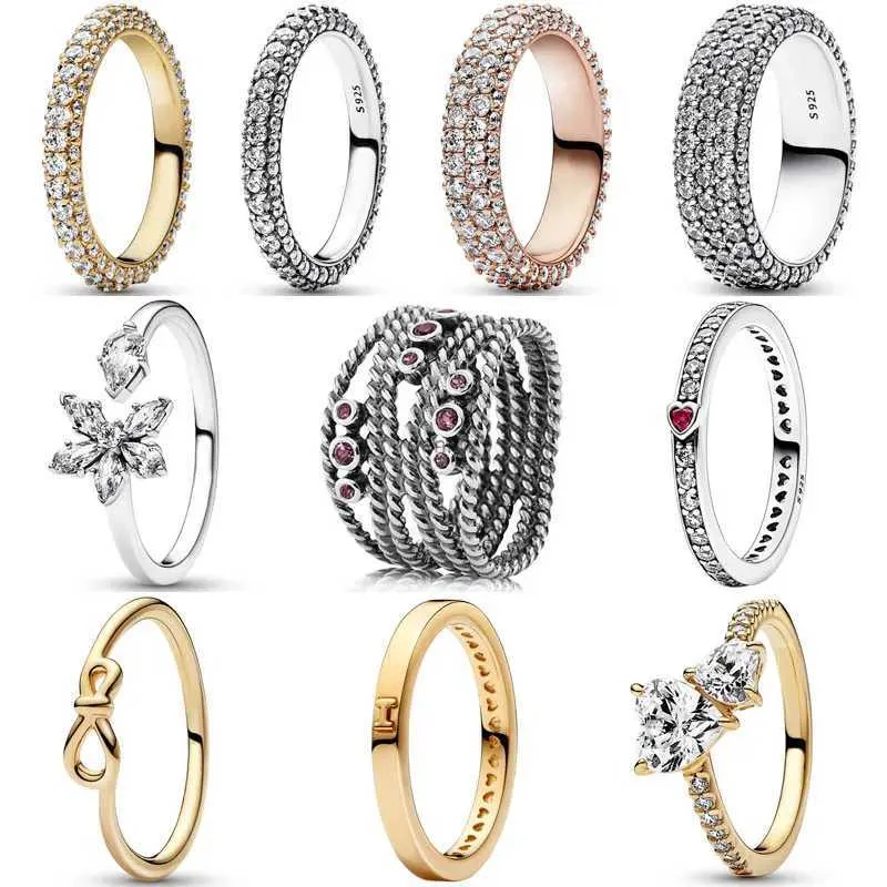 Bandringe Authentische 925 Sterling Silber Love Message Herbarium Cluster Timeless Pave Single-Reis-Ringe für Frauen Geschenk beliebter Schmuck 240105