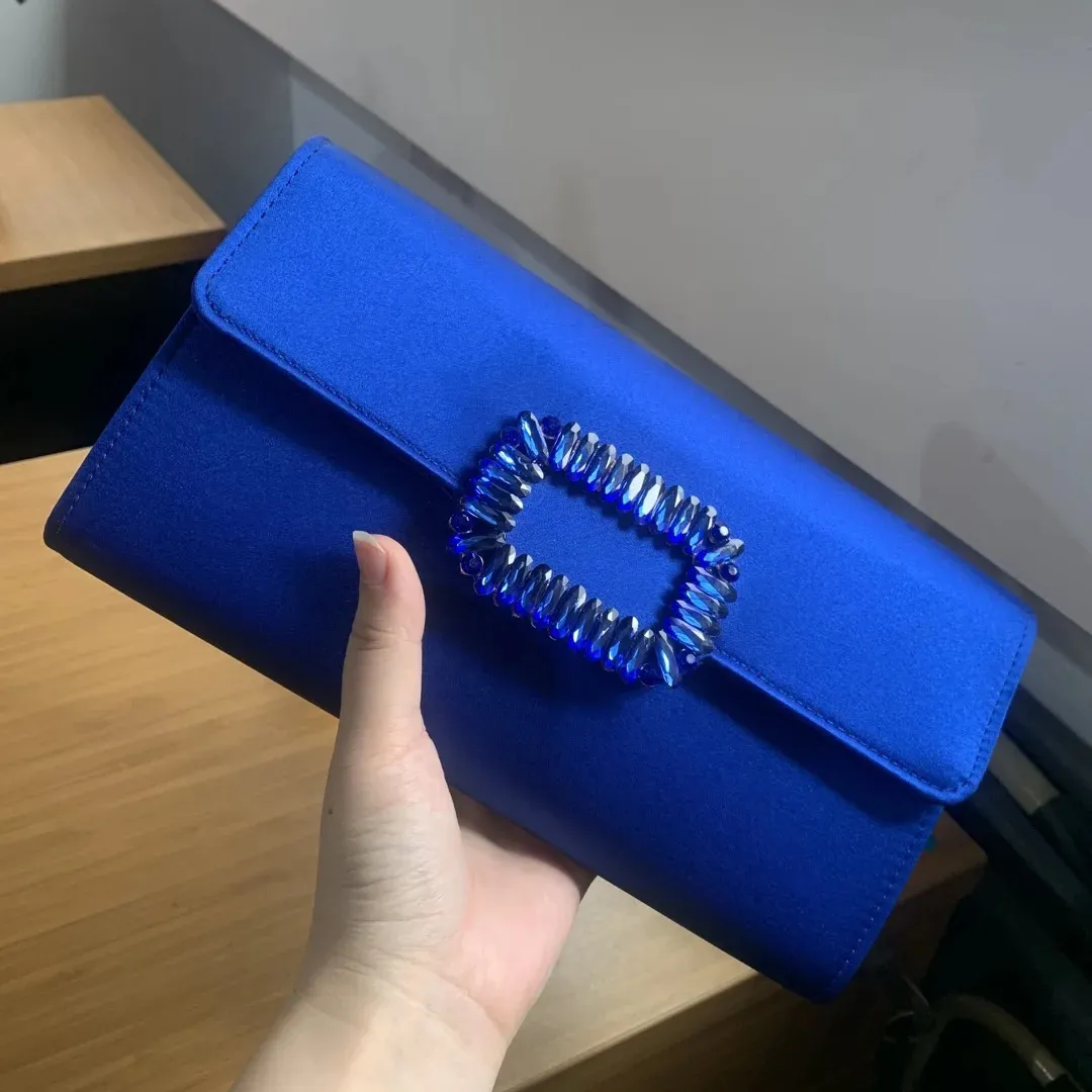 Borsa blu royal da donna Pochette con strass Femme Pochette per pochette con patta da sera con catena 240106
