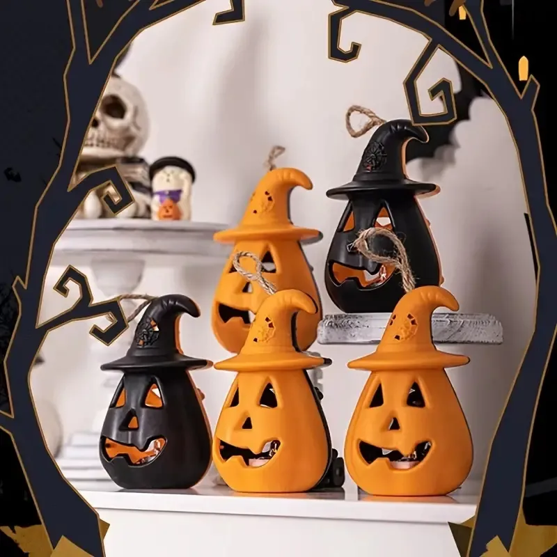 Lampada a LED da 1 pezzo Luce di zucca di Halloween, simpatiche mini luci flash per feste di festival di zucca, ornamento di composizione di Halloween Decorazione di Halloween per la casa