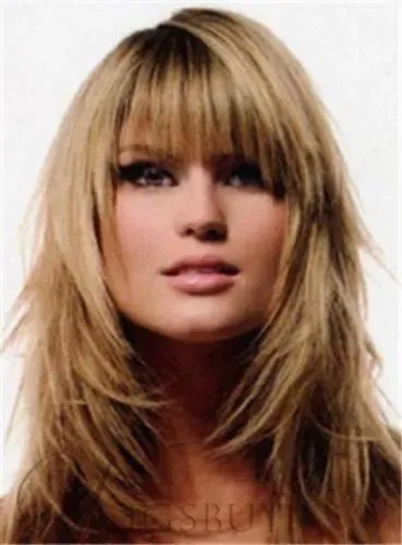 Peruker skiktad stil lång rak 100% mänskligt hår attraktiv blond peruk