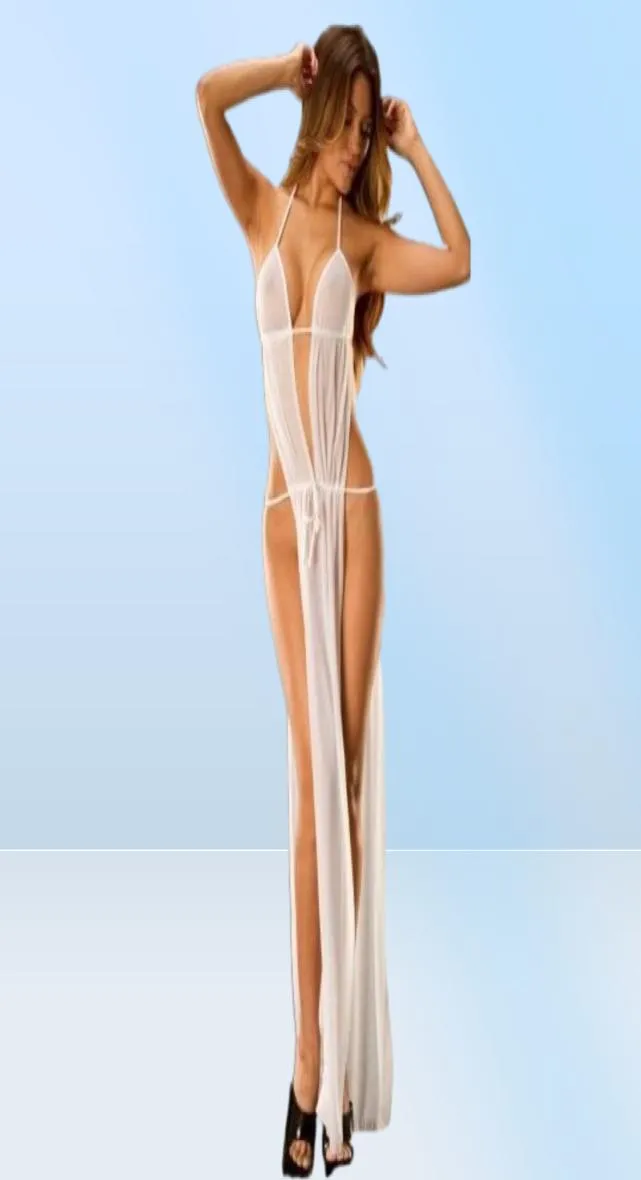 Voir à travers la robe fendue en dentelle Lingerie Sexy Transparent Sexi femmes bretelles jupe sous-vêtements érotiques dames robes de boîte de nuit 22057513331